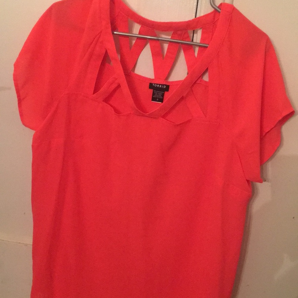 Coral cut out blouse